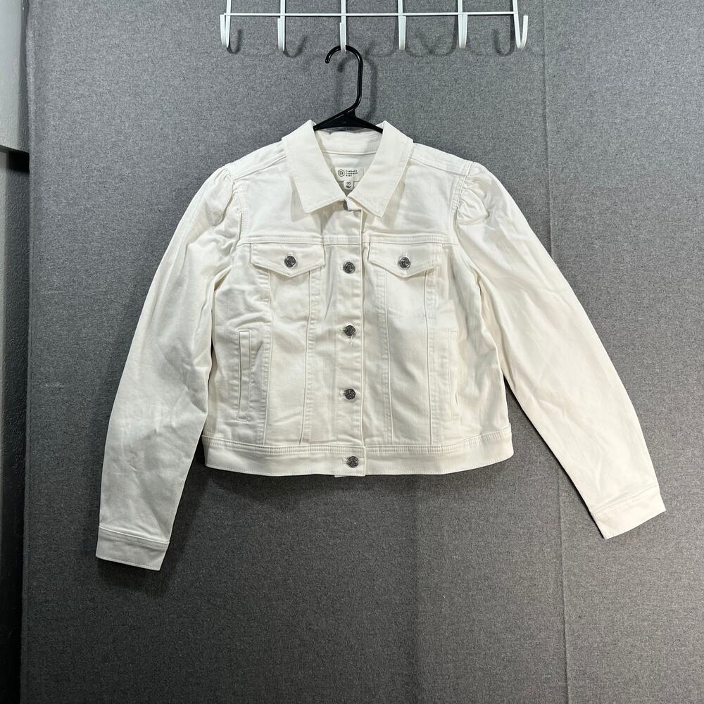 Candace Cameron Bure Puff-Sleeve White Denim Jacket White Res 00